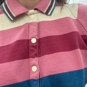 Vintage fruit stripe snap up polo t-shirt. 1980s. Youth XL. Fits a women’s XS.